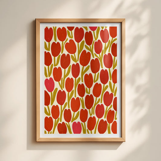 Red Tulip Pattern Print