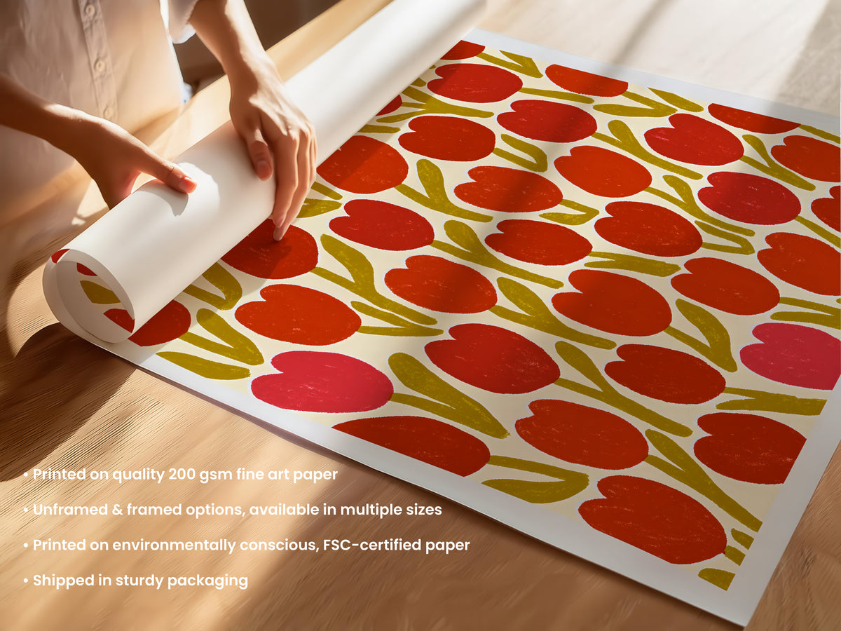 Red Tulip Pattern Print