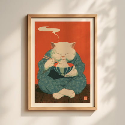 Rice Bowl Cat Print