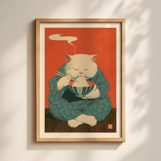 Rice Bowl Cat Print