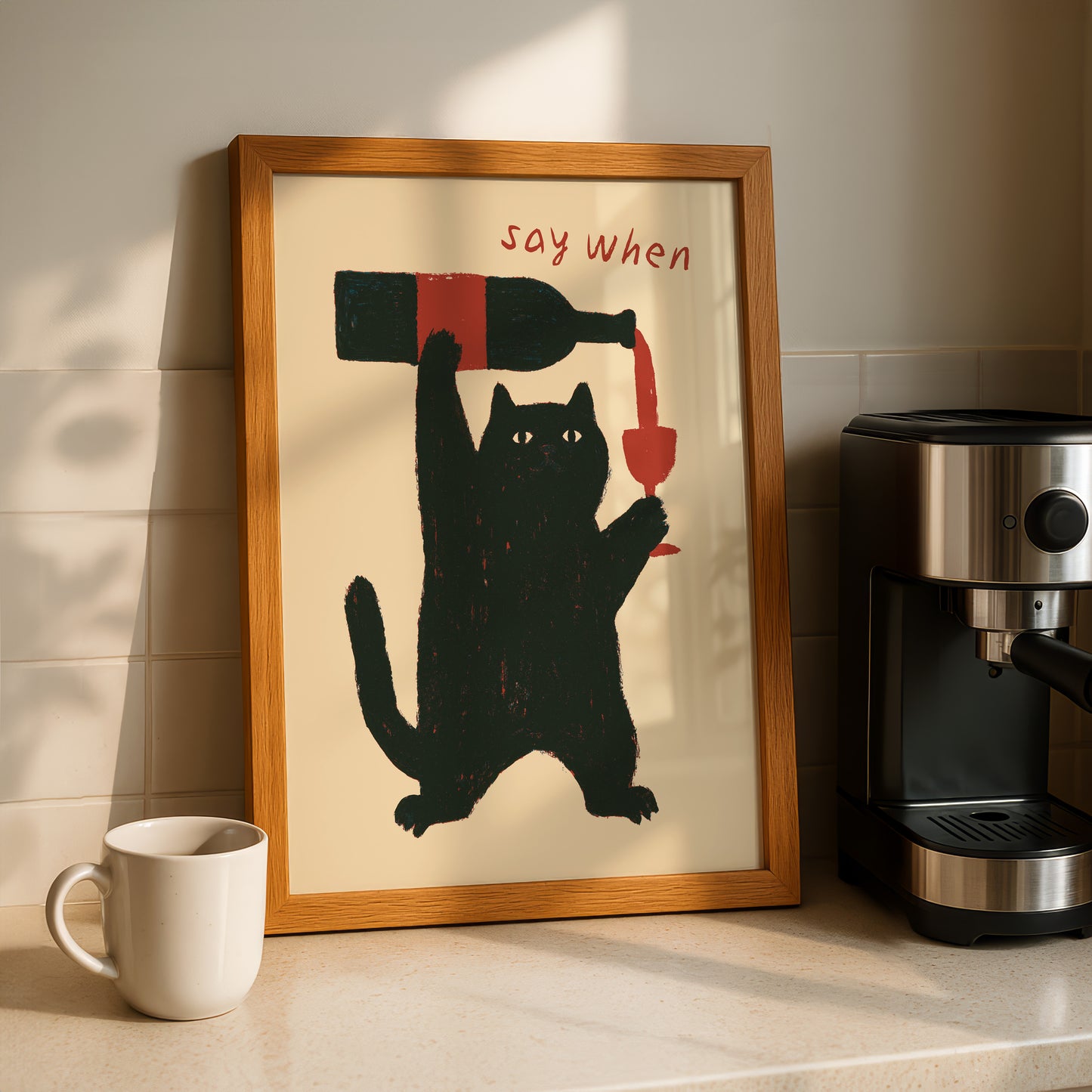 "Say When" Cat Wine Print
