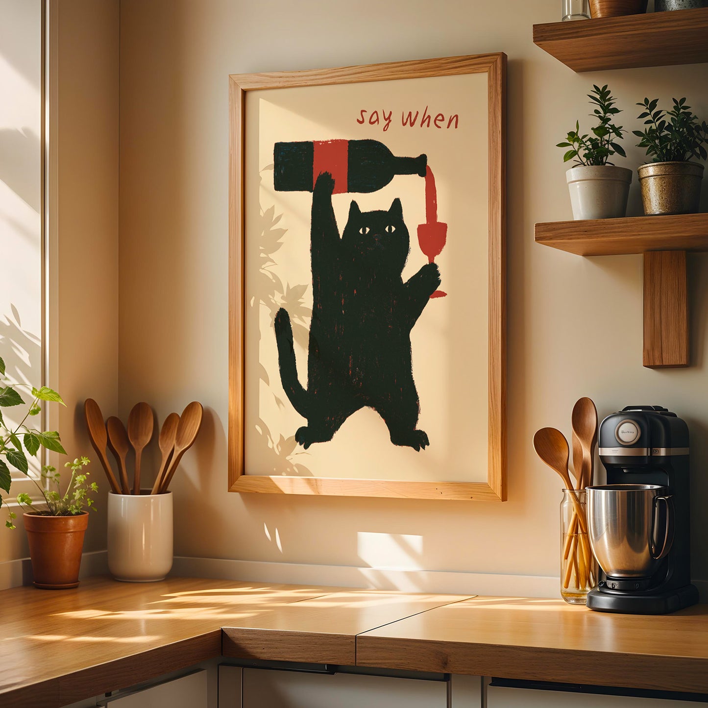 "Say When" Cat Wine Print