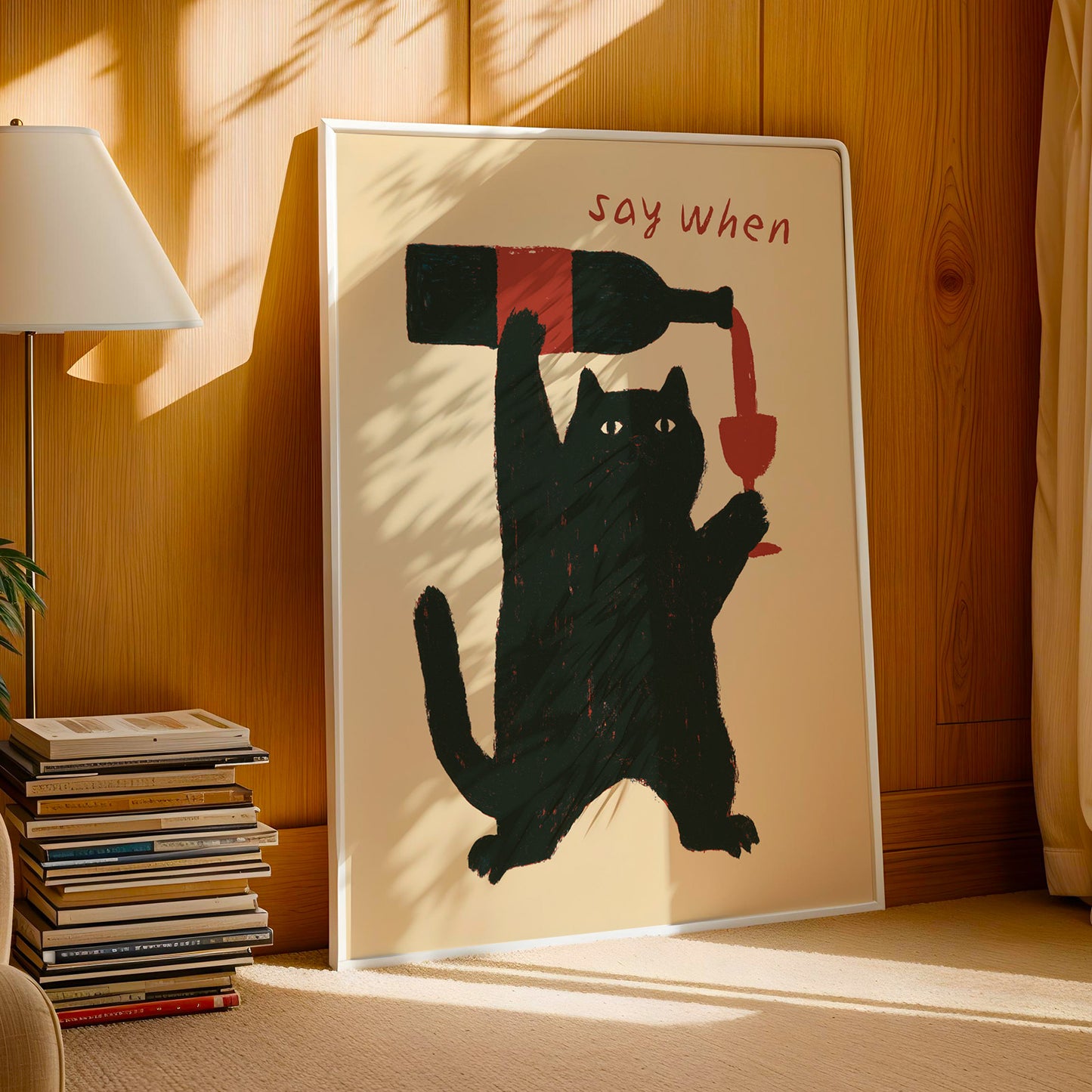 "Say When" Cat Wine Print