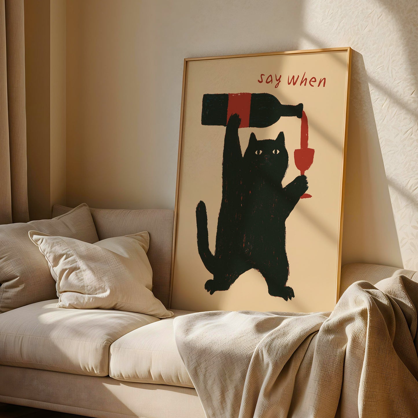 "Say When" Cat Wine Print