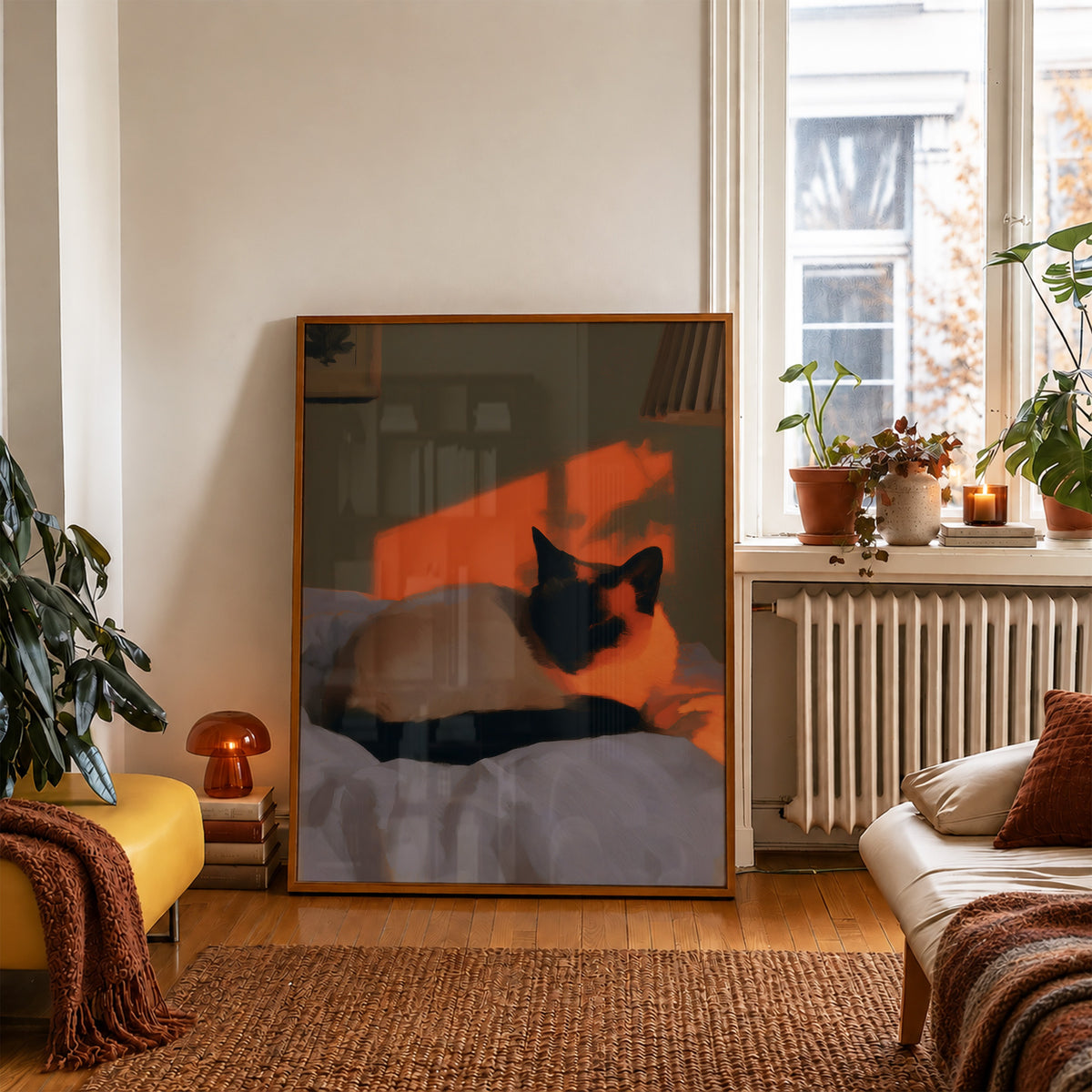 Sleepy Siamese Cat Print 03 Living Room 4 (autumnal).jpg