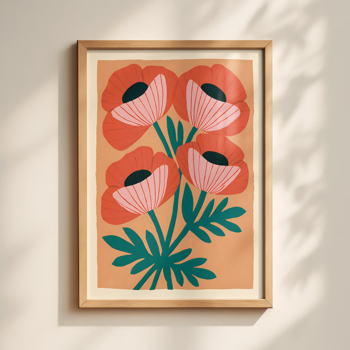 Striped Red Poppy Print