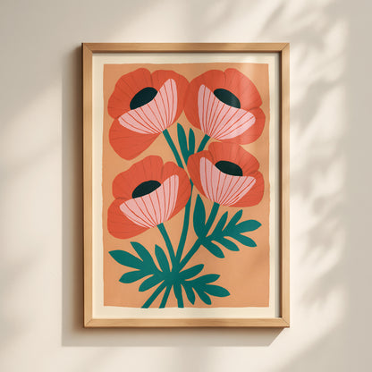 Striped Red Poppy Print