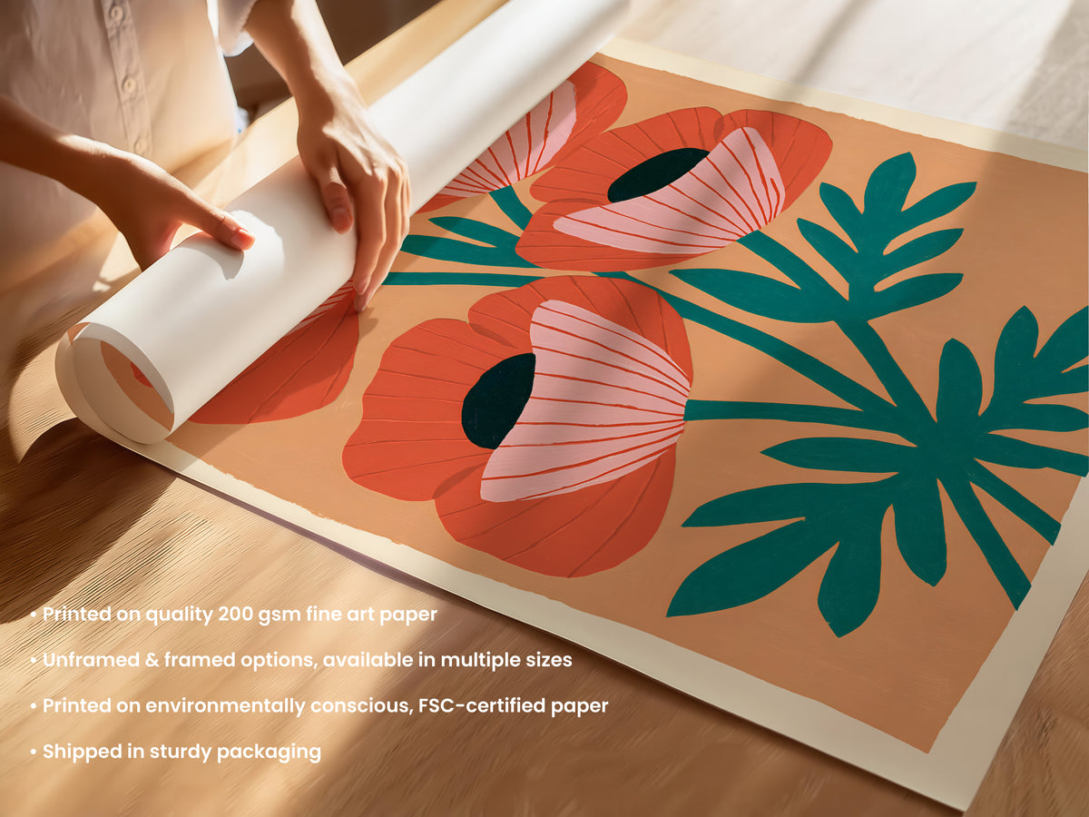Striped Red Poppy Print