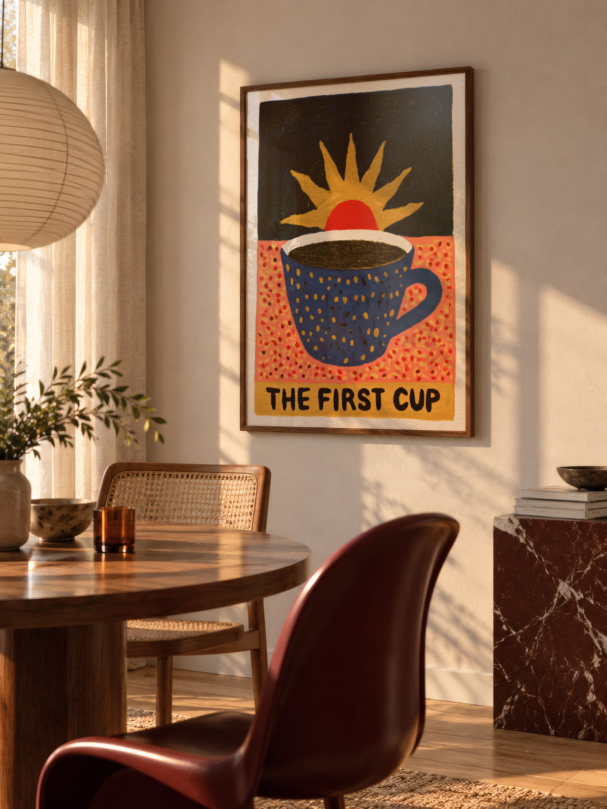 The First Cup Coffee Print 003 Golden hour dining wall.jpg