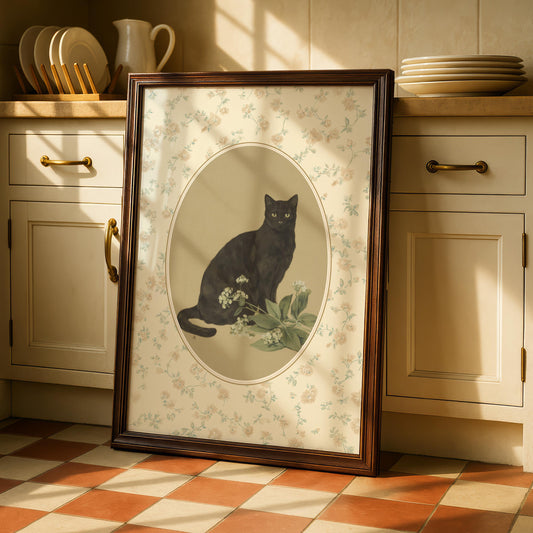 Vintage Black Cat Print