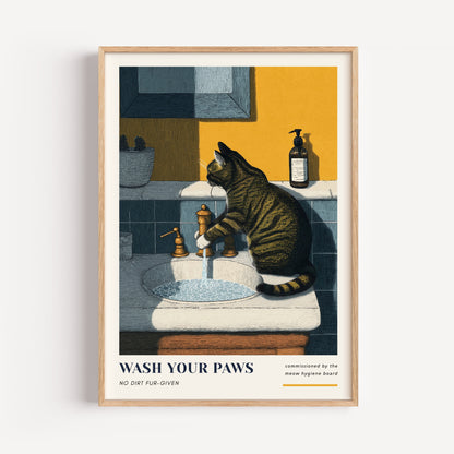 Tabby Cat Bathroom Print - "Wash Your Paws"