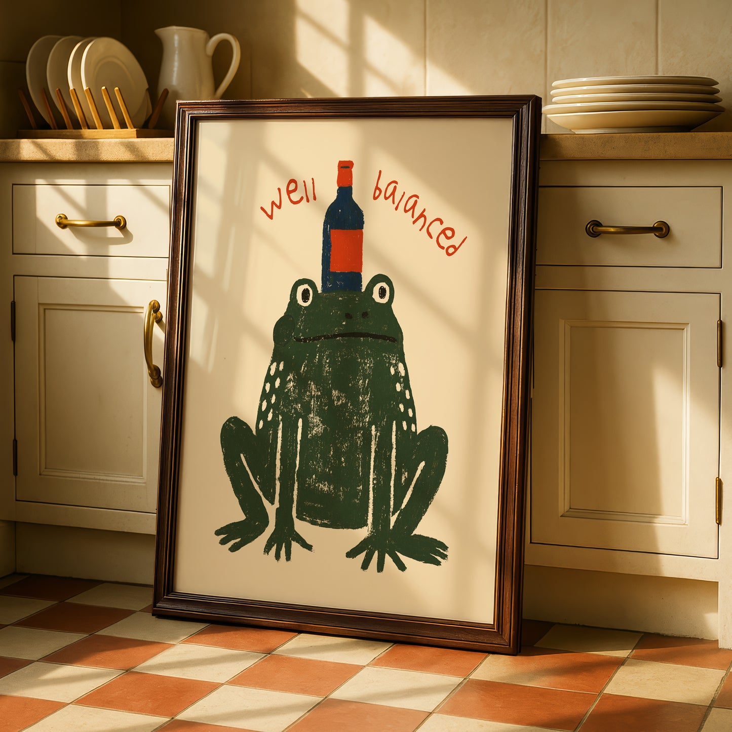 Well Balanced Frog Wine Print