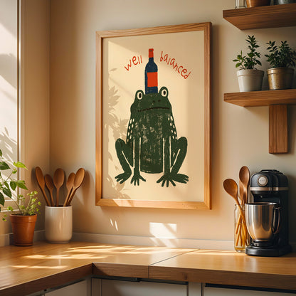 Well Balanced Frog Wine Print