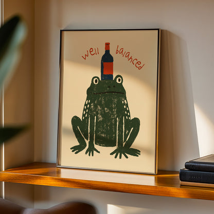 Well Balanced Frog Wine Print