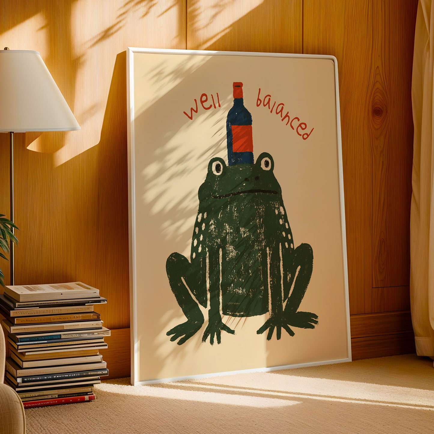 Well Balanced Frog Wine Print