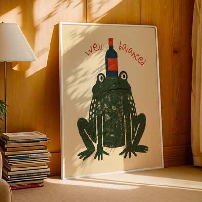Well Balanced Frog Wine Print