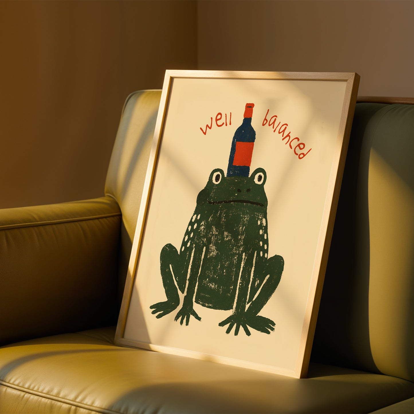 Well Balanced Frog Wine Print