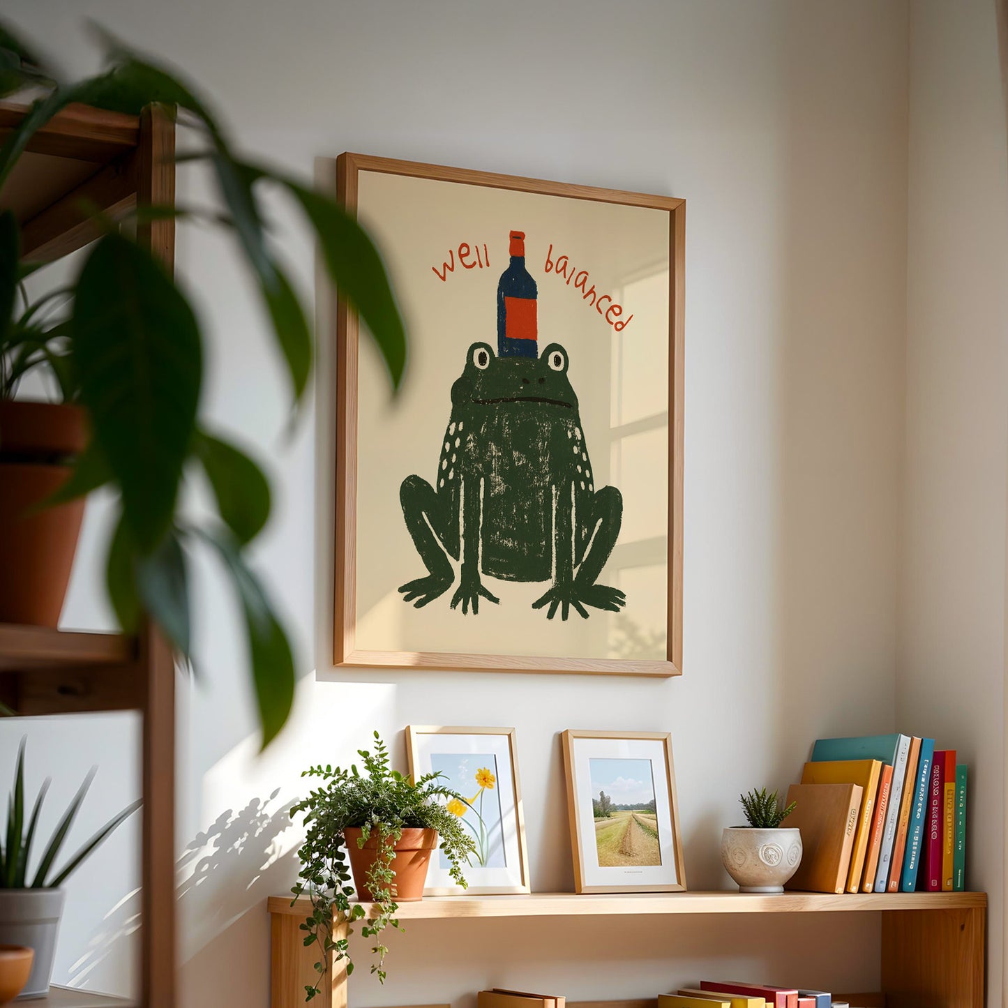 Well Balanced Frog Wine Print