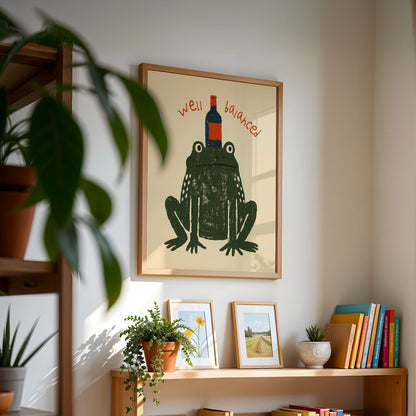 Well Balanced Frog Wine Print