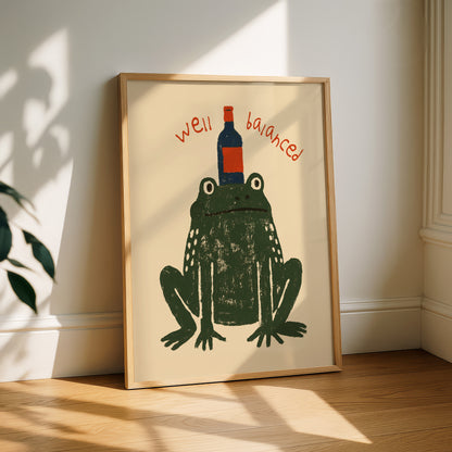 Well Balanced Frog Wine Print