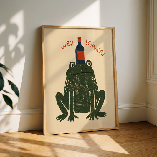 Well Balanced Frog Wine Print