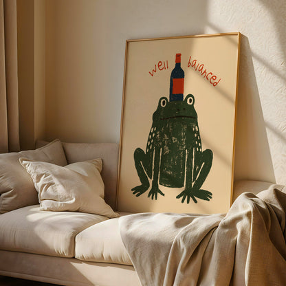 Well Balanced Frog Wine Print