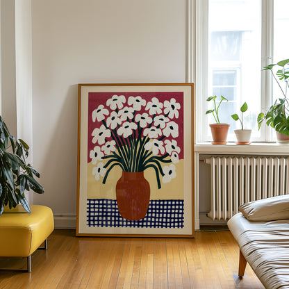 White Flower Red Vase Print