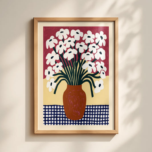 White Flower Red Vase Print