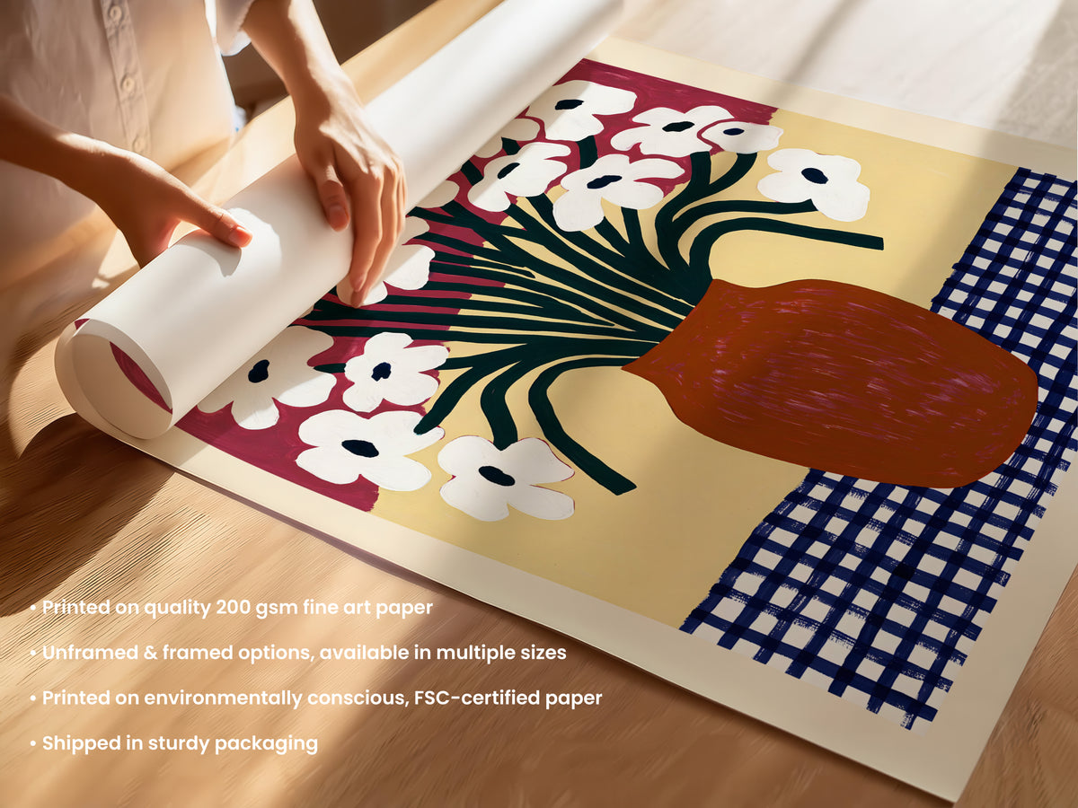 White Flower Red Vase Print