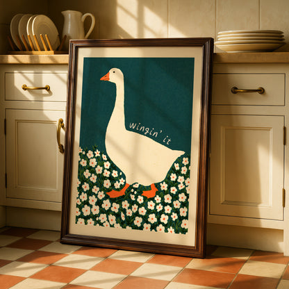 Wingin' It Goose Floral Print — Teal