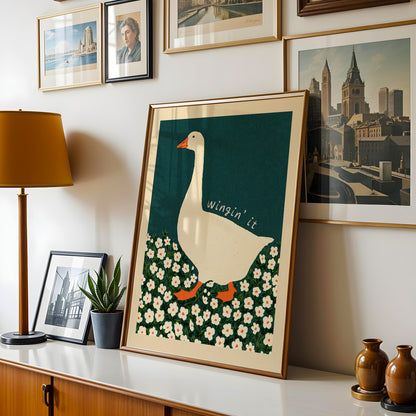 Wingin' It Goose Floral Print — Teal