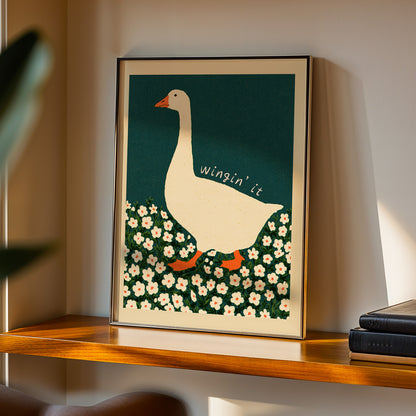 Wingin' It Goose Floral Print — Teal