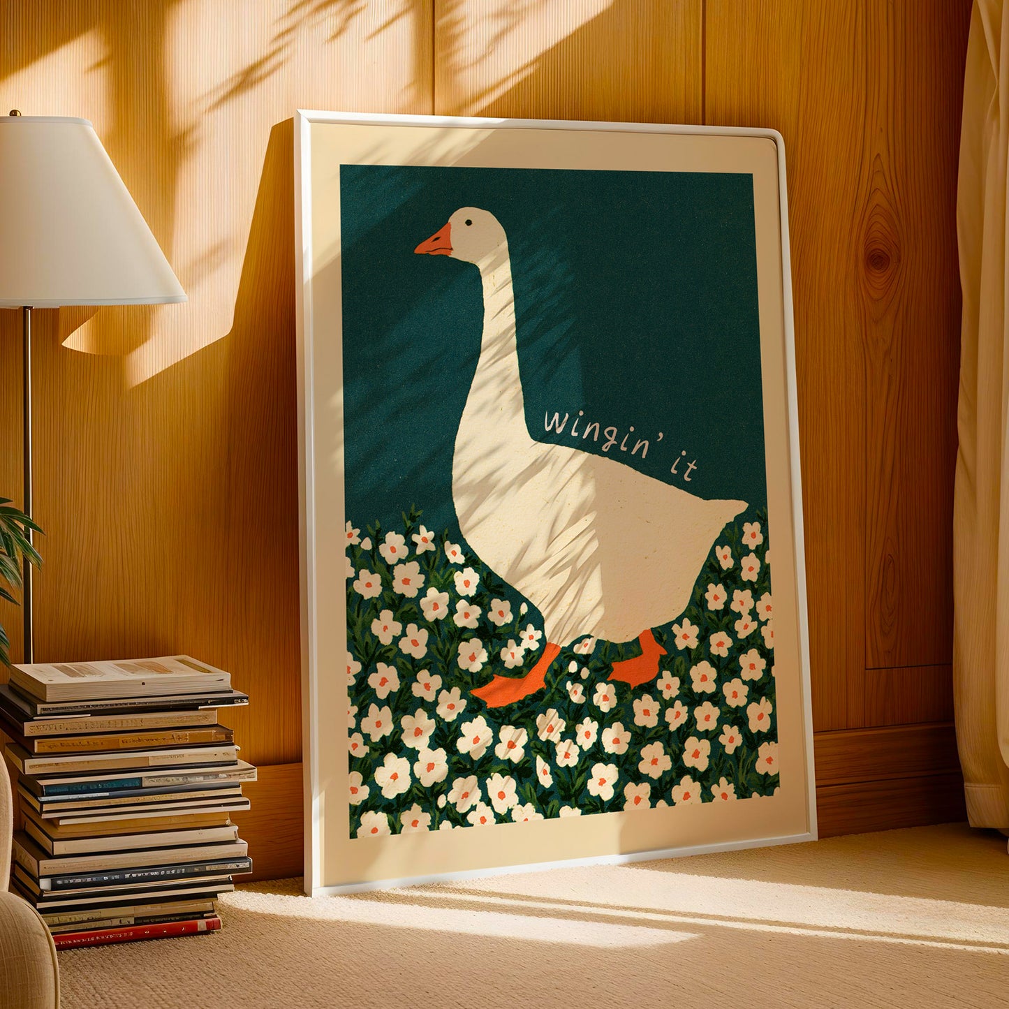 Wingin' It Goose Floral Print — Teal