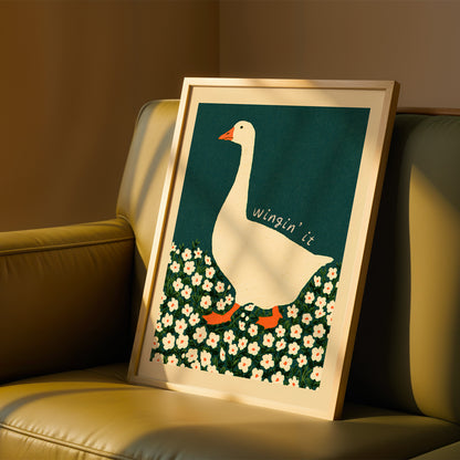 Wingin' It Goose Floral Print — Teal