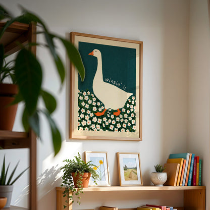 Wingin' It Goose Floral Print — Teal