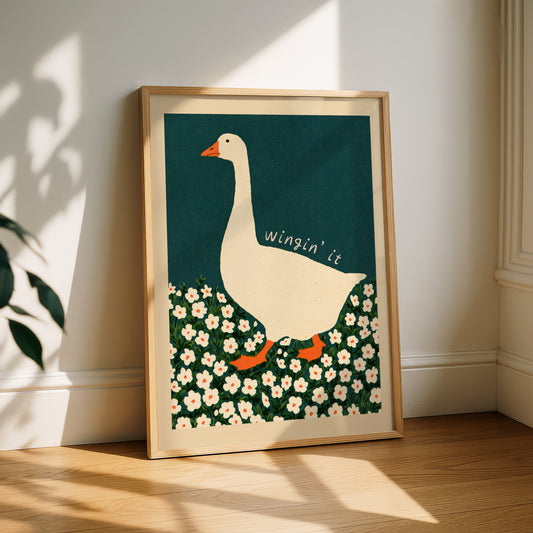 Wingin' It Goose Floral Print — Teal