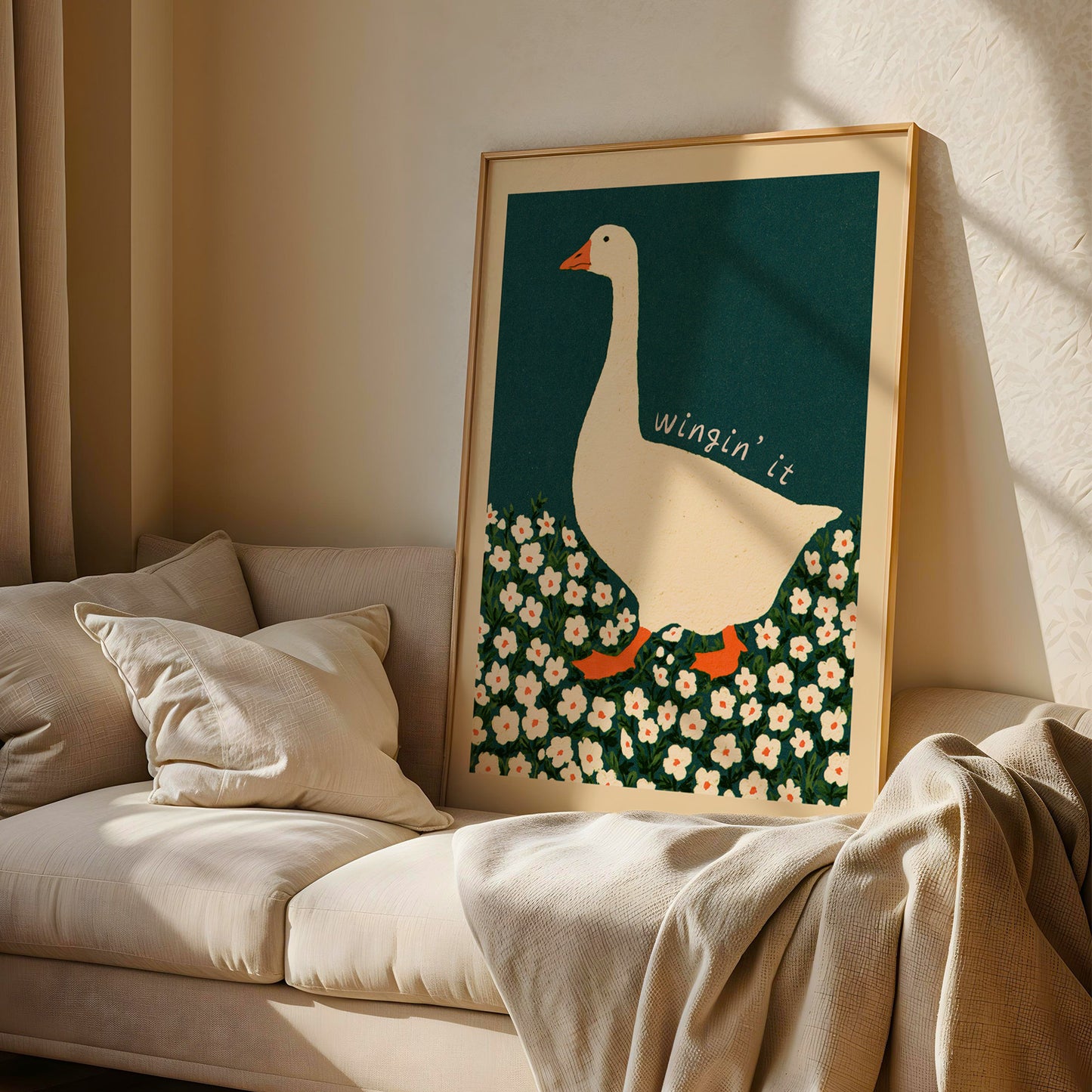 Wingin' It Goose Floral Print — Teal