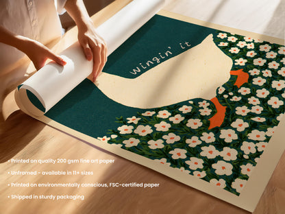 Wingin' It Goose Floral Print — Teal