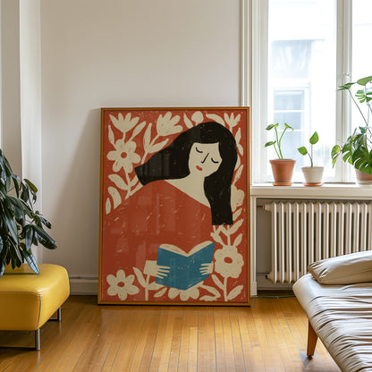 Woman Reading Among Flowers Print