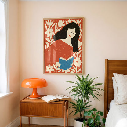 Woman Reading Among Flowers Print