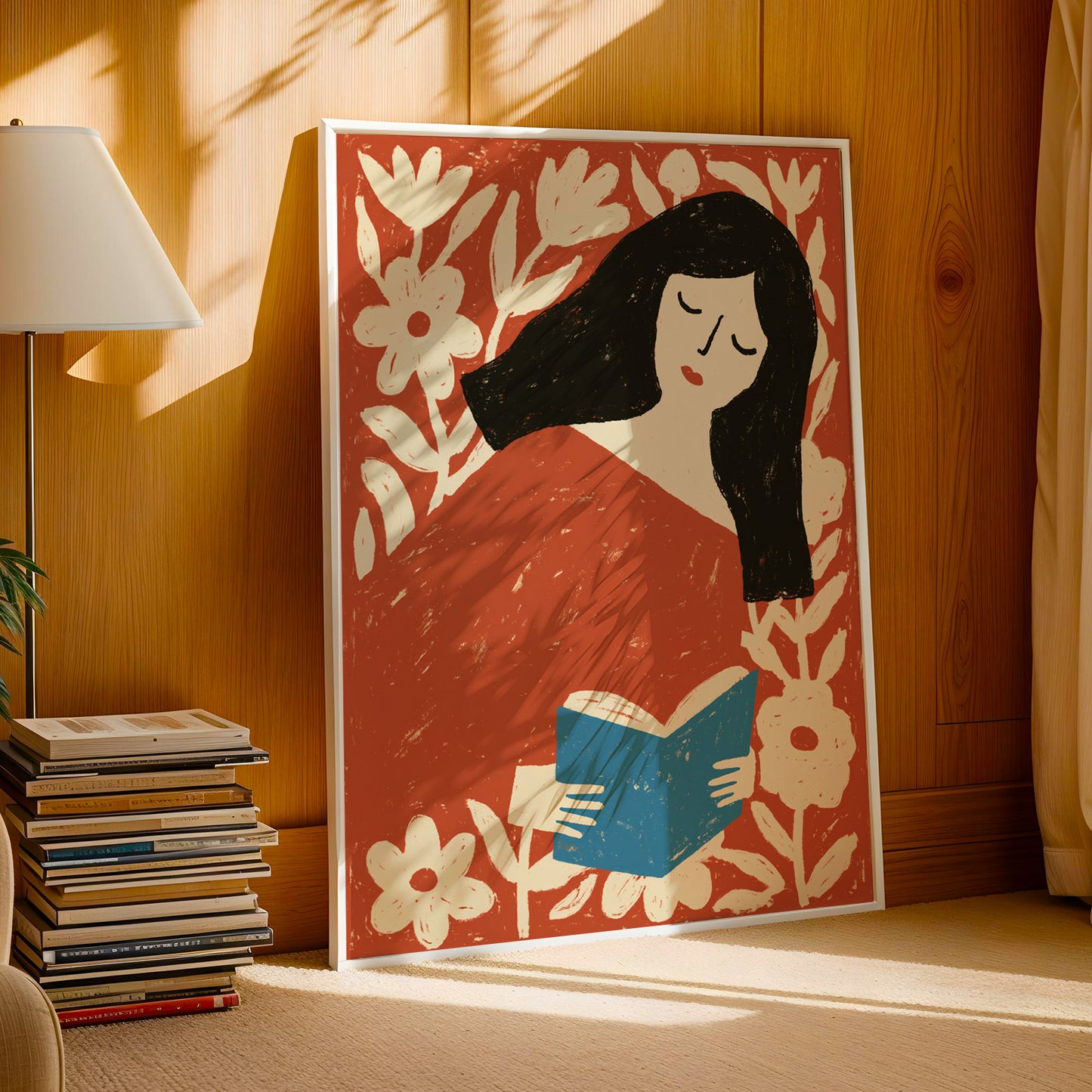 Woman Reading Among Flowers Print