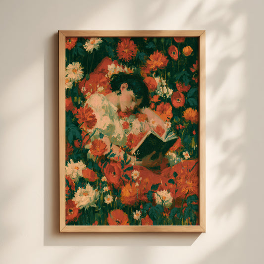 Woman Reading Poppy Field Print
