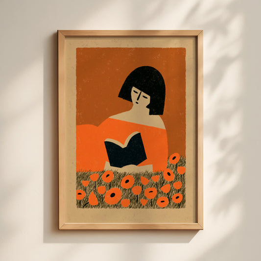 Woman Reading in Poppies Print
