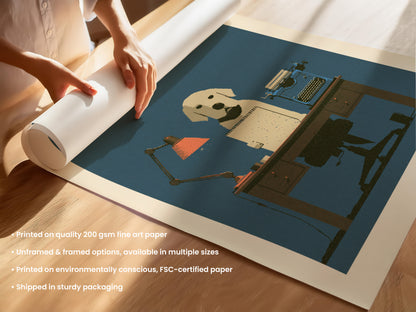 Yellow Labrador at Desk Print