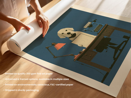 Yellow Labrador at Desk Print