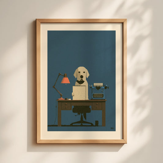 Yellow Labrador at Desk Print