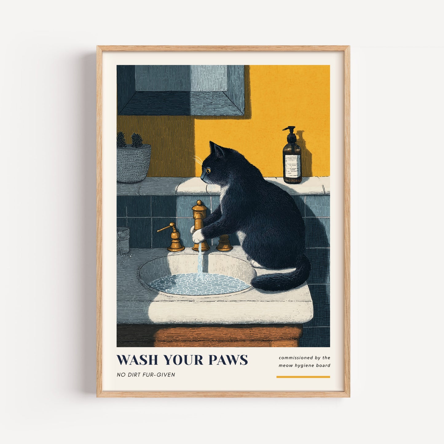 Black Cat Bathroom Print - "Wash Your Paws"