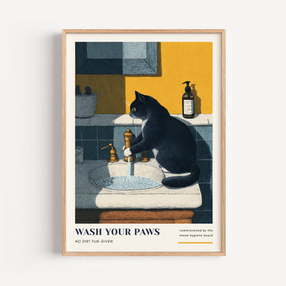 Black Cat Bathroom Print - "Wash Your Paws"