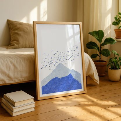 Minimalist Mountain Print with Birds