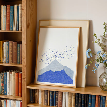Minimalist Mountain Print with Birds